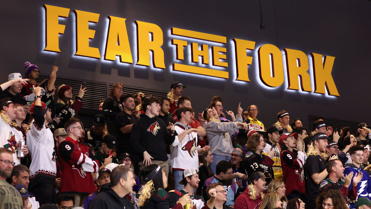 TEMPE, ARIZONA - OCTOBER 28: Fans cheer during the second period of the NHL game between the Arizona Coyotes and the Winnipeg Jets at Mullett Arena on October 28, 2022 in Tempe, Arizona. The Jets defeated the Coyotes 3-2 in overtime.