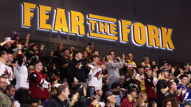 TEMPE, ARIZONA - OCTOBER 28: Fans cheer during the second period of the NHL game between the Arizona Coyotes and the Winnipeg Jets at Mullett Arena on October 28, 2022 in Tempe, Arizona. The Jets defeated the Coyotes 3-2 in overtime.