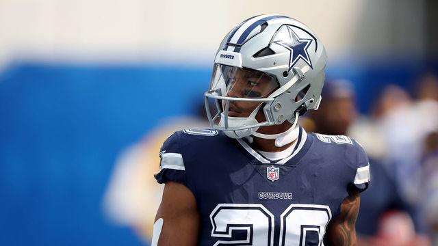 INGLEWOOD, CALIFORNIA - OCTOBER 09: Tony Pollard #20 of the Dallas Cowboys looks on during the first half of a game against the Los Angeles Rams at SoFi Stadium on October 09, 2022 in Inglewood, California.