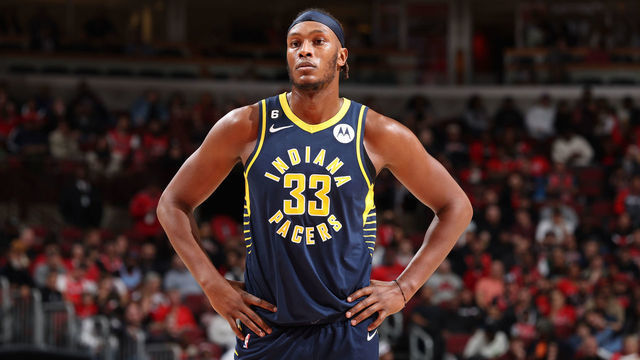 CHICAGO, IL - OCTOBER 26: Myles Turner #33 of the Indiana Pacers looks on during the game against the Chicago Bulls on October 26, 2022 at United Center in Chicago, Illinois. Mandatory Copyright Notice: Copyright 2022 NBAE