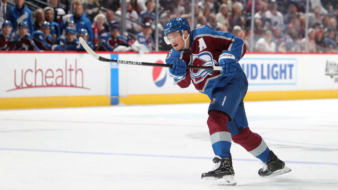 DENVER, COLORADO - OCTOBER 12: Cale Makar #8 of the Colorado Avalanche shoots against the Chicago Blackhawks at Ball Arena on October 12, 2022 in Denver, Colorado.