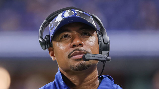 INDIANAPOLIS, IN - AUGUST 27: Offensive coordinator Marcus Brady of the Indianapolis Colts is seen during the preseason game against the Tampa Bay Buccaneers at Lucas Oil Stadium on August 27, 2022 in Indianapolis, Indiana.