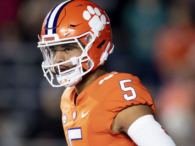 CHESTNUT HILL, MA - OCTOBER 08: DJ Uiagalelei #5 of the Clemson Tigers looks on during the first half against the Boston College Eagles at Alumni Stadium on October 8, 2022 in Chestnut Hill, Massachusetts.