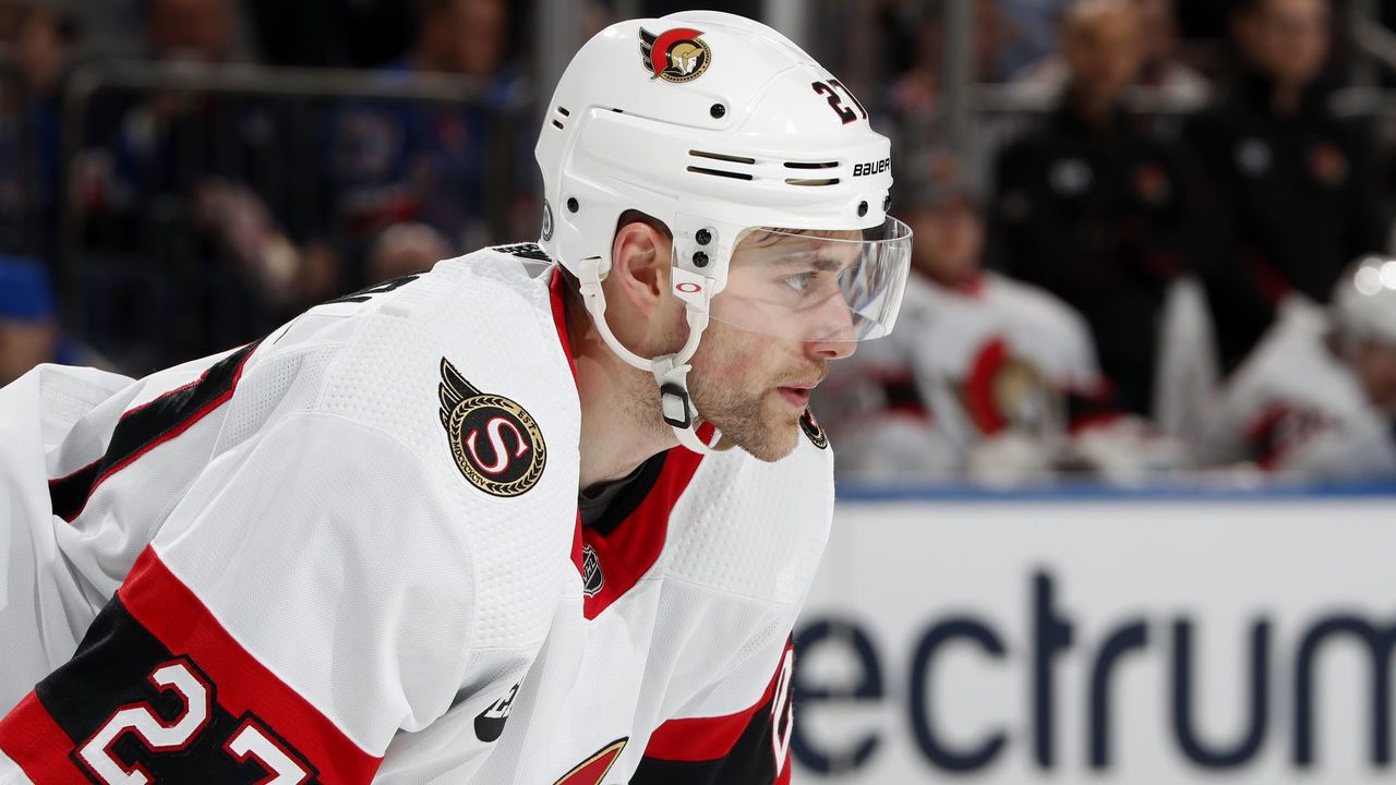 NEW YORK, NY - APRIL 09: Dylan Gambrell #27 of the Ottawa Senators skates against the New York Rangers at Madison Square Garden on April 9, 2022 in New York City.