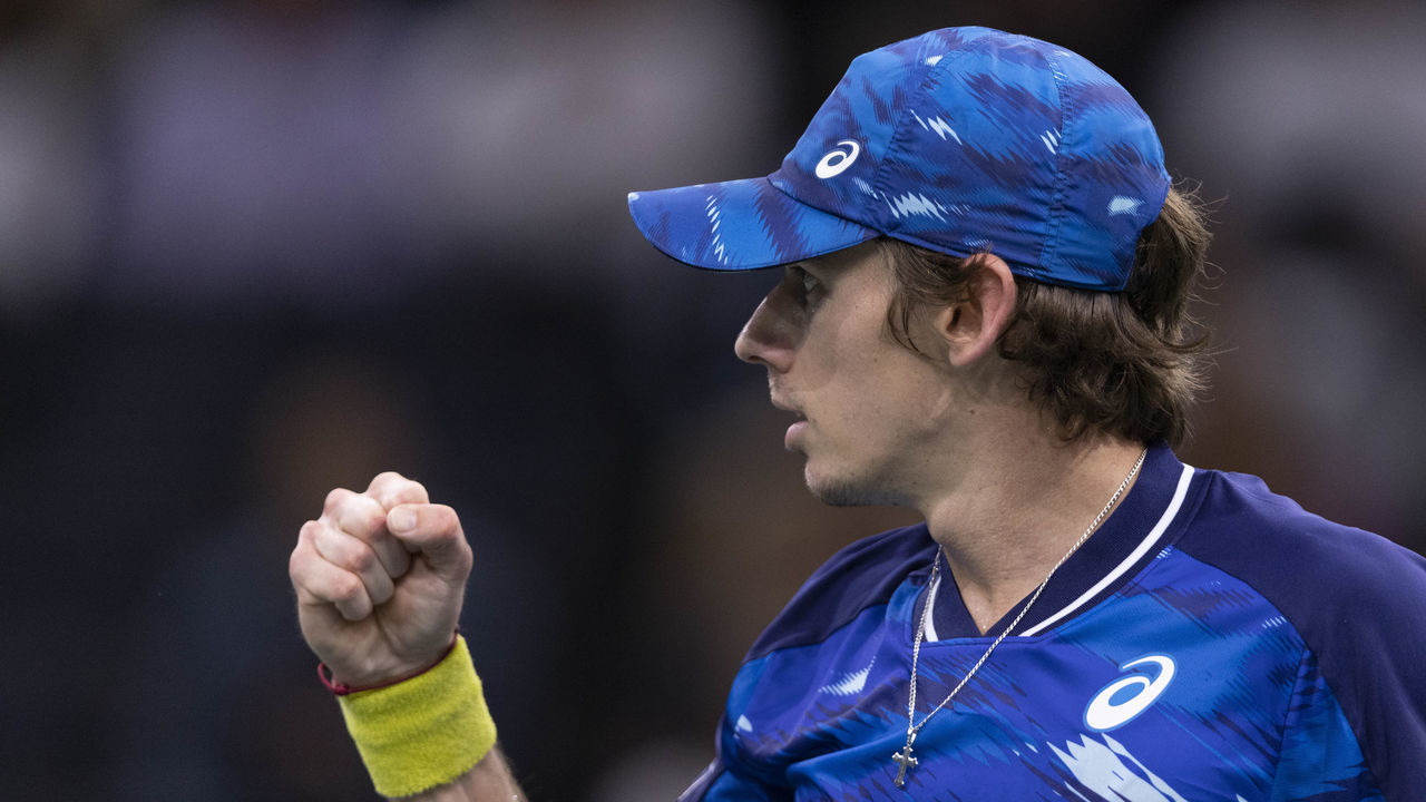PARIS, FRANCE - NOVEMBER 02: Alex DE MINAUR of Australia during the day 3 of the ATP Masters 1000 Rolex Paris Masters on November 2, 2022 in Paris, France.