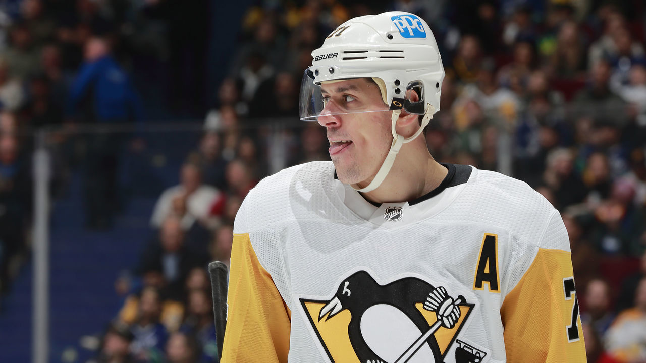 VANCOUVER, CANADA - OCTOBER 28: Evgeni Malkin #71of the Pittsburgh Penguins skates up ice during their NHL game against the Vancouver Canucks at Rogers Arena October 28, 2022 in Vancouver, British Columbia, Canada. Vancouver won 5-1. .