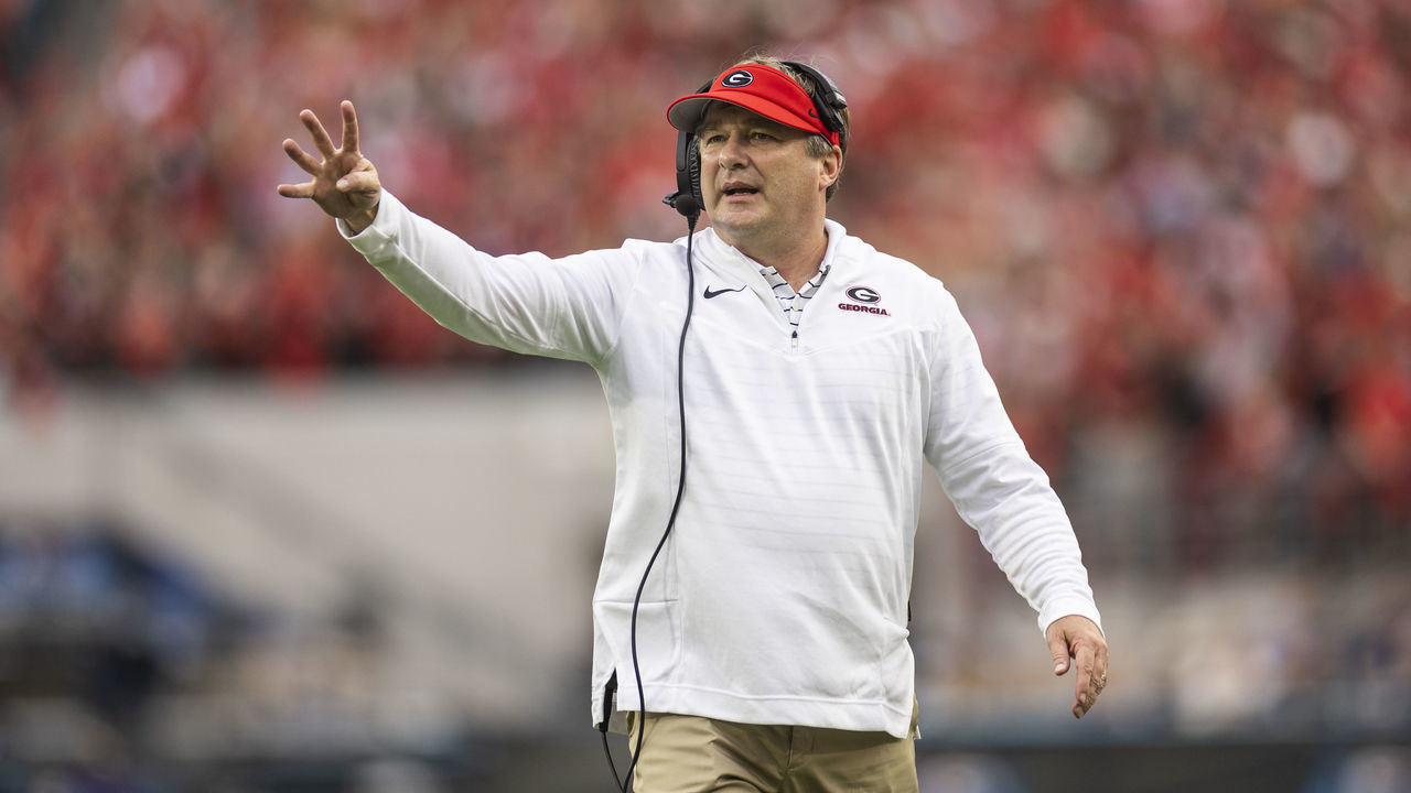 JACKSONVILLE, FLORIDA - OCTOBER 29: Head coach Kirby Smart of the Georgia Bulldogs looks on during the first half of a game against the Florida Gators at TIAA Bank Field on October 29, 2022 in Jacksonville, Florida.