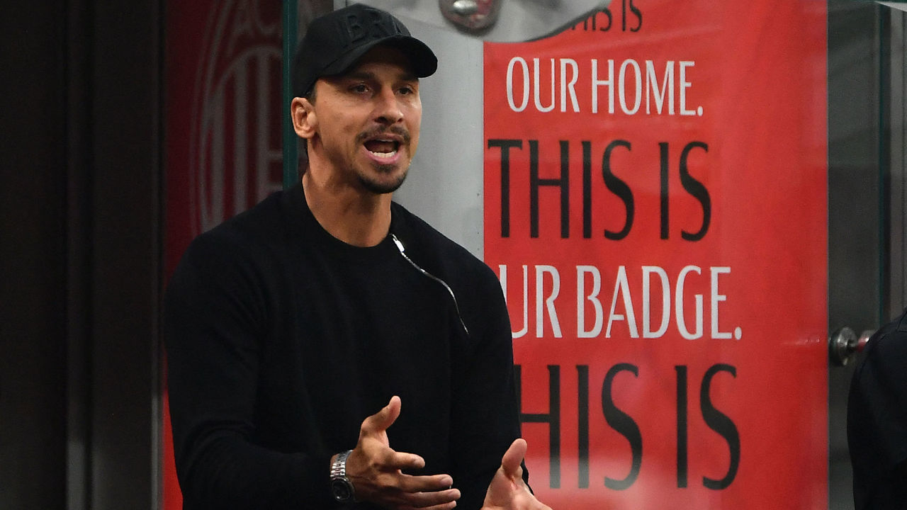 AC Milan's Swedish forward Zlatan Ibrahimovic reacts from the stand during the Italian Serie A football match between AC Milan and Juventus at the San Siro stadium in Milan on October 8, 2022.