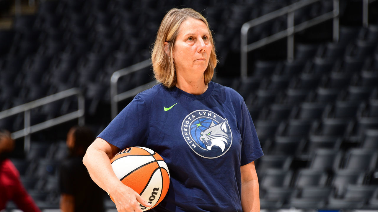 LOS ANGELES, CA - JULY 31: Head Coach Cheryl Reeve of the Minnesota Lynx looks on before the game against the Los Angeles Sparks on July 31, 2022 at Crypto.com Arena in Los Angeles, California. NOTE TO USER: User expressly acknowledges and agrees that, by downloading and/or using this Photograph, user is consenting to the terms and conditions of the Getty Images License Agreement. Mandatory Copyright Notice: Copyright 2022 NBAE