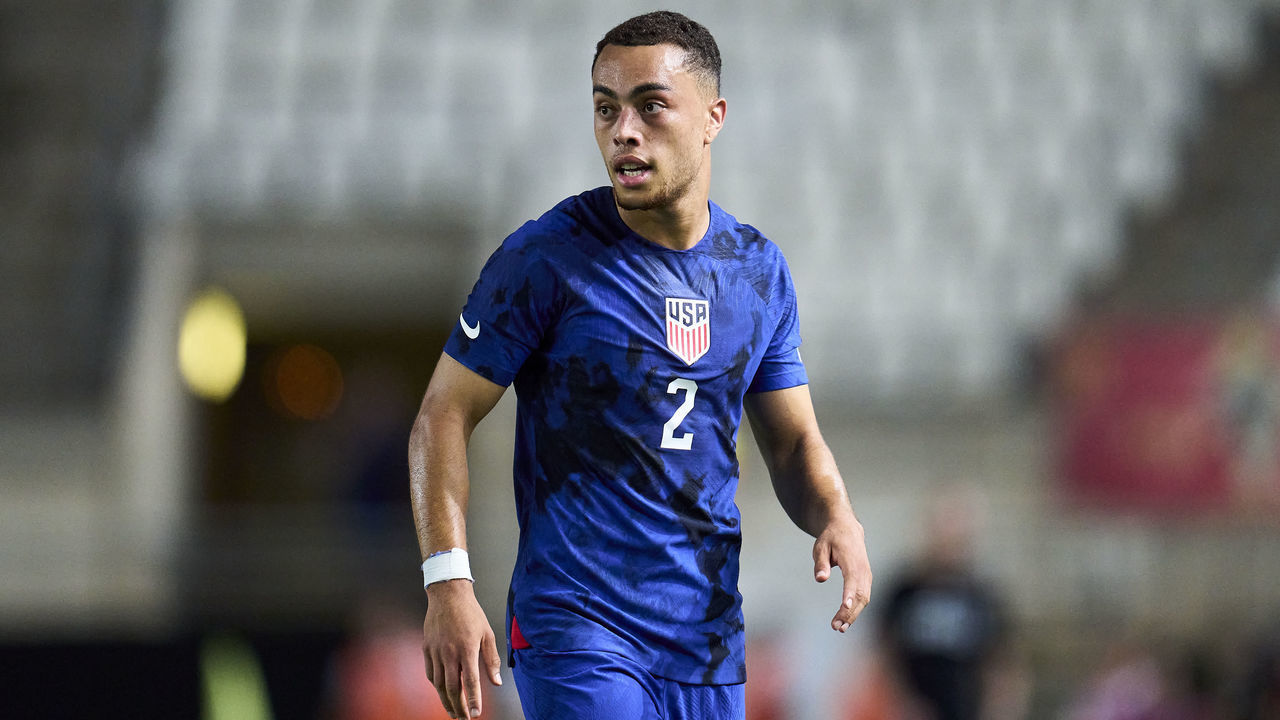 MURCIA, SPAIN - SEPTEMBER 27: Sergino Dest of The United States looks on during the international friendly match between Saudi Arabia and United States at Estadio Nueva Condomina on September 27, 2022 in Murcia, Spain.