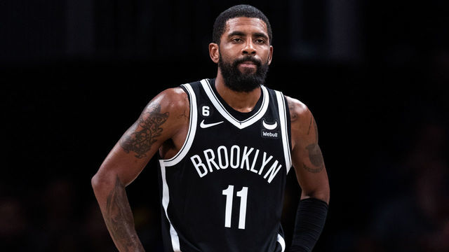 NEW YORK, NEW YORK - NOVEMBER 01: Kyrie Irving #11 of the Brooklyn Nets looks on during a break in the action during the fourth quarter of the game against the Chicago Bulls at Barclays Center on November 01, 2022 in New York City.