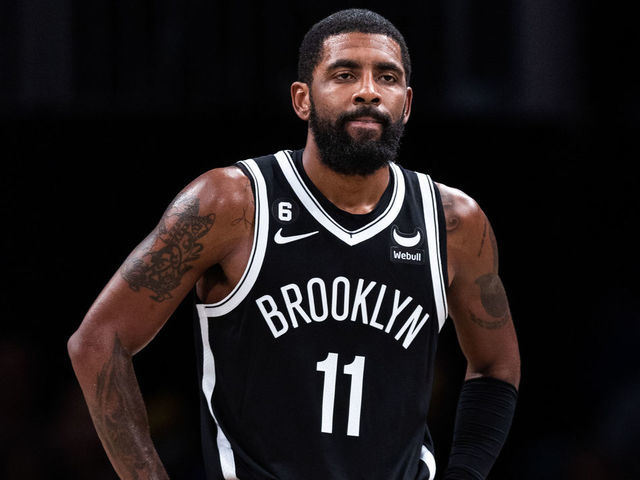 NEW YORK, NEW YORK - NOVEMBER 01: Kyrie Irving #11 of the Brooklyn Nets looks on during a break in the action during the fourth quarter of the game against the Chicago Bulls at Barclays Center on November 01, 2022 in New York City.