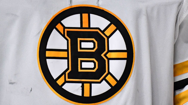 MONTREAL, QC - MARCH 21: A detailed view of the Boston Bruins' logo is seen during the second period against the Montreal Canadiens at Centre Bell on March 21, 2022 in Montreal, Canada. The Boston Bruins defeated the Montreal Canadiens 3-2 in overtime.