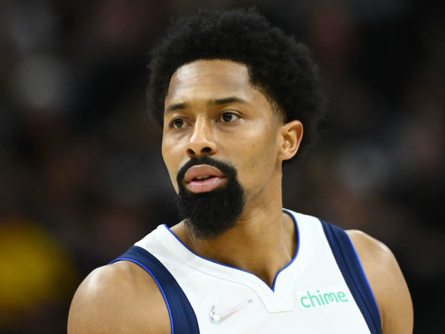 SALT LAKE CITY, UTAH - APRIL 28: Spencer Dinwiddie #26 of the Dallas Mavericks looks on during the first half of Game 6 of the Western Conference First Round Playoffs against the Utah Jazz at Vivint Smart Home Arena on April 28, 2022 in Salt Lake City, Utah. NOTE TO USER: User expressly acknowledges and agrees that, by downloading and/or using this Photograph, user is consenting to the terms and conditions of the Getty Images License Agreement.