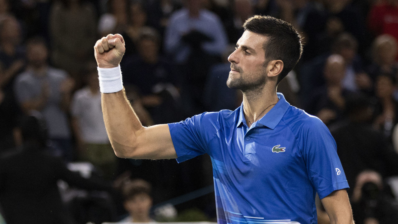 PARIS, FRANCE - NOVEMBER 05: Novak DJOKOVIC of Serbia during Day Six of the Rolex Paris Masters tennis at Palais Omnisports de Bercy on November 5, 2022 in Paris, France.