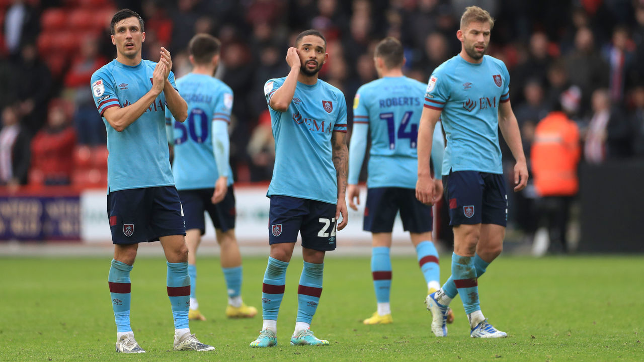 Burnley's Vitinho (centre) looks dejected after the final whistle of the Sky Bet Championship match at Bramall Lane, Sheffield. Picture date: Saturday November 5, 2022.
