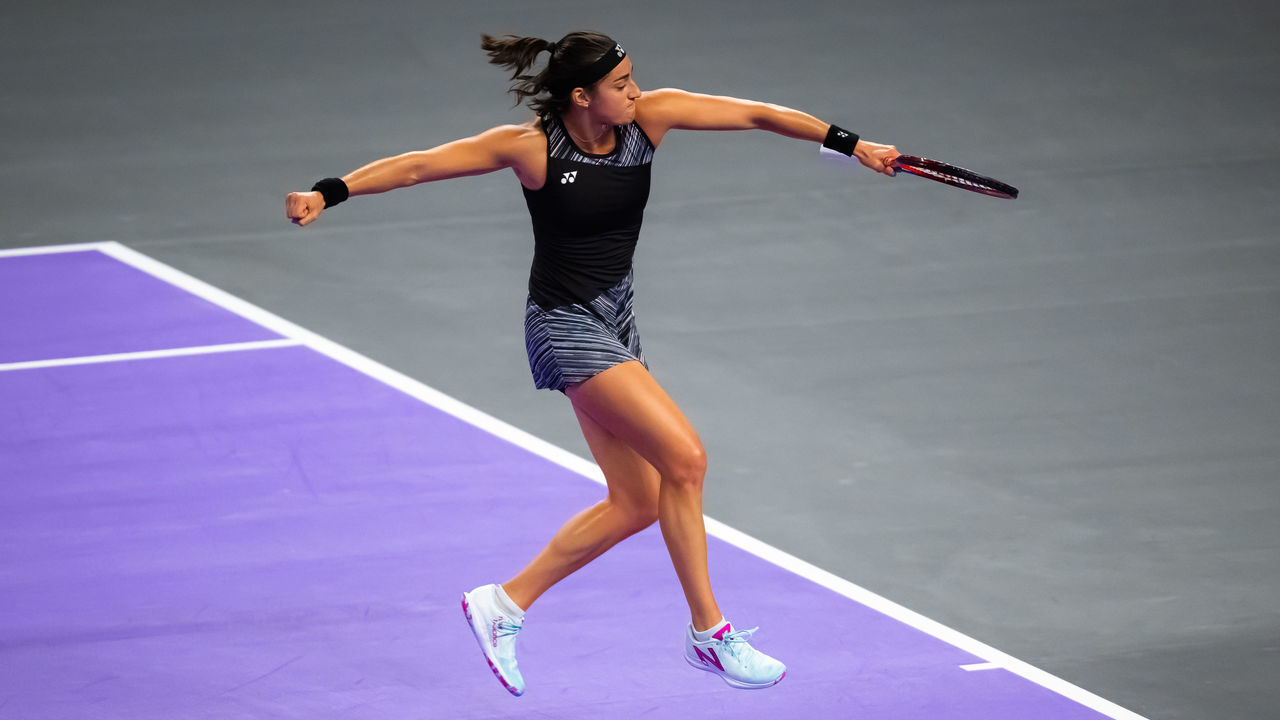FORT WORTH, TEXAS - NOVEMBER 05: Caroline Garcia of France celebrates winning a point against Daria Kasatkina of Russia in her third round-robin group stage match on Day 6 of the 2022 WTA Finals, part of the Hologic WTA Tour, at Dickies Arena on November 05, 2022 in Fort Worth, Texas.