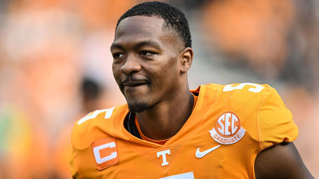 KNOXVILLE, TN - OCTOBER 22: Tennessee Volunteers quarterback Hendon Hooker (5) walks off the field after the college football game between the Tennessee Volunteers and Tennessee Martin Skyhawks on October 22, 2022 at Neyland Stadium in Knoxville, TN.
