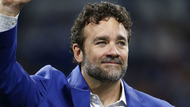INDIANAPOLIS, IN - OCTOBER 30: Former Indianapolis Colts Center Jeff Saturday and Colts Ring of Honor member during an NFL game between the Washington Commanders and the Indianapolis Colts on October 30, 2022 at Lucas Oil Stadium in Indianapolis, IN.