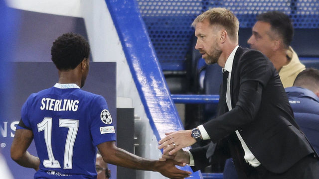 LONDON, ENGLAND - SEPTEMBER 14: Raheem Sterling of Chelsea after he is subbed by Head Coach Graham Potter during the UEFA Champions League group E match between Chelsea FC and FC Salzburg at Stamford Bridge on September 14, 2022 in London, England.