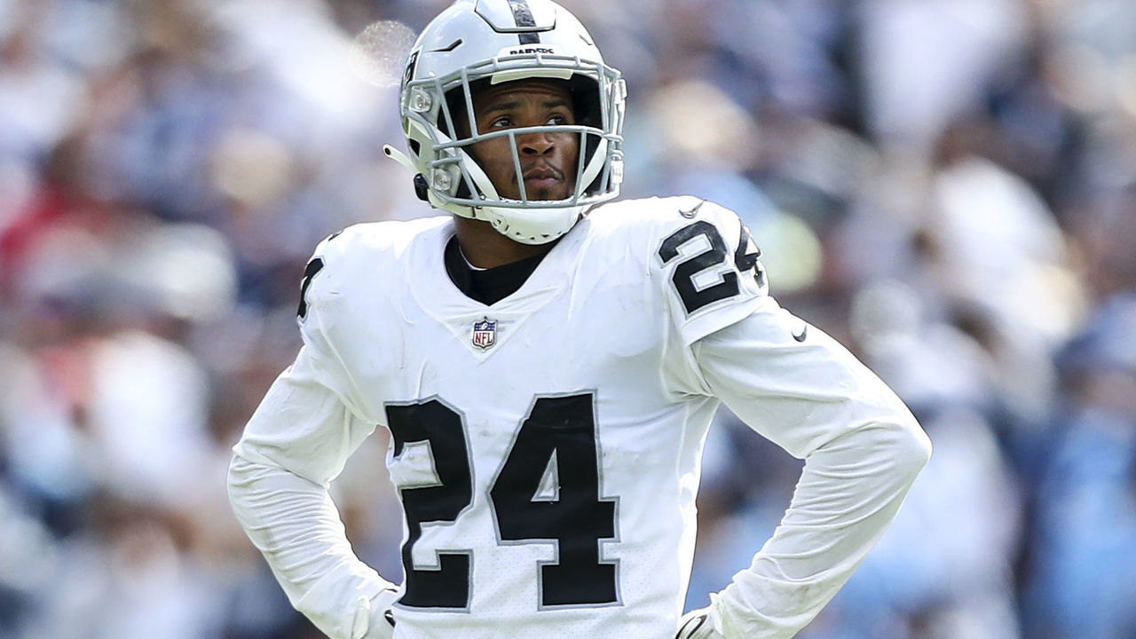NASHVILLE, TN - SEPTEMBER 25: Johnathan Abram #24 of the Las Vegas Raiders lines up before a play during an NFL football game against the Tennessee Titans at Nissan Stadium on September 25, 2022 in Nashville, Tennessee.
