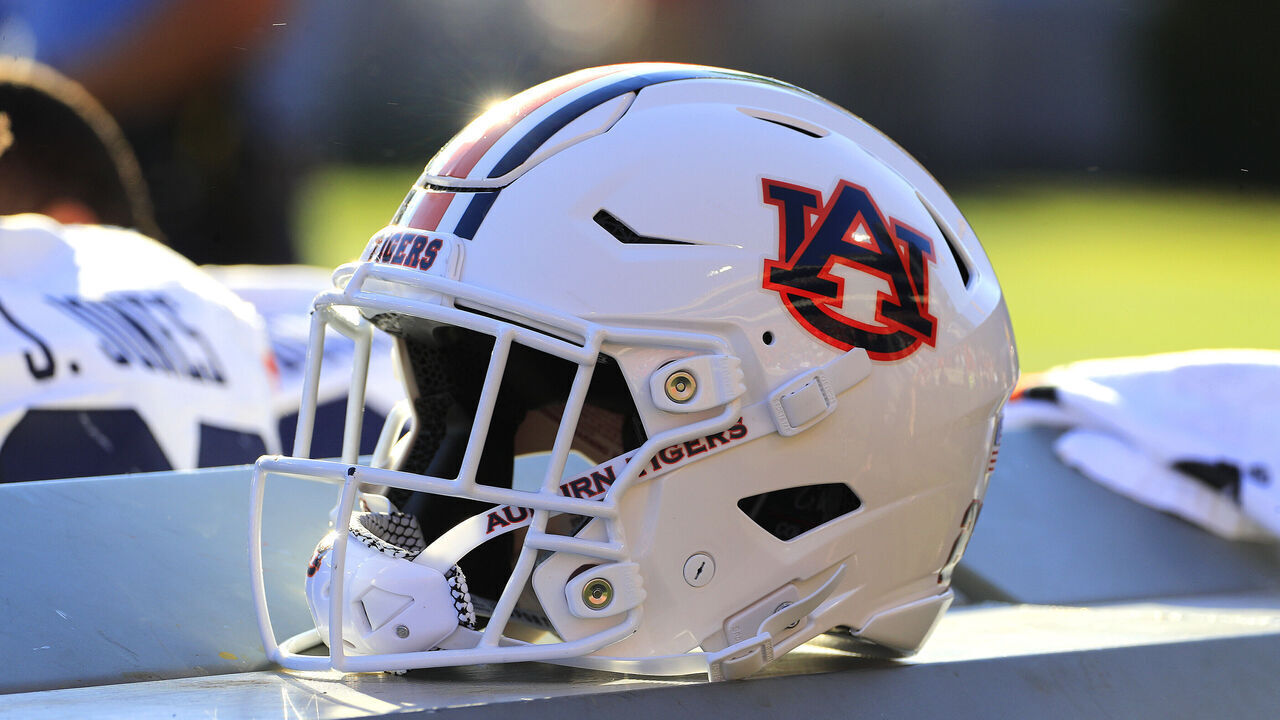 ATHENS, GA - OCTOBER 08: An Auburn Tigers football helmet dduring the Saturday afternoon college football game between the University of Georgia Bulldogs and the Auburn Tigers on October 08, 2022 in Athens, GA.