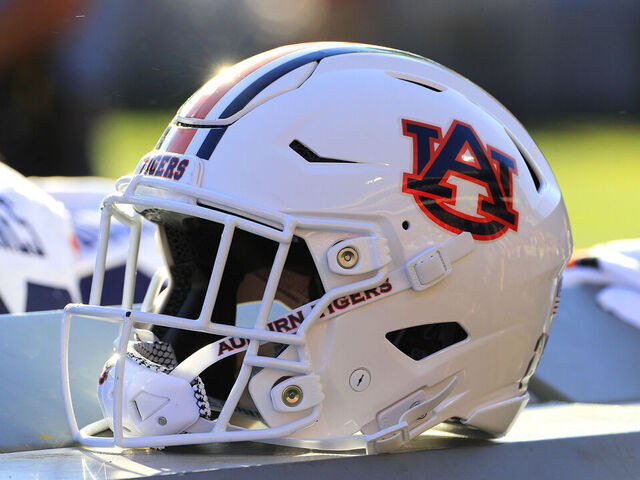 ATHENS, GA - OCTOBER 08: An Auburn Tigers football helmet dduring the Saturday afternoon college football game between the University of Georgia Bulldogs and the Auburn Tigers on October 08, 2022 in Athens, GA.