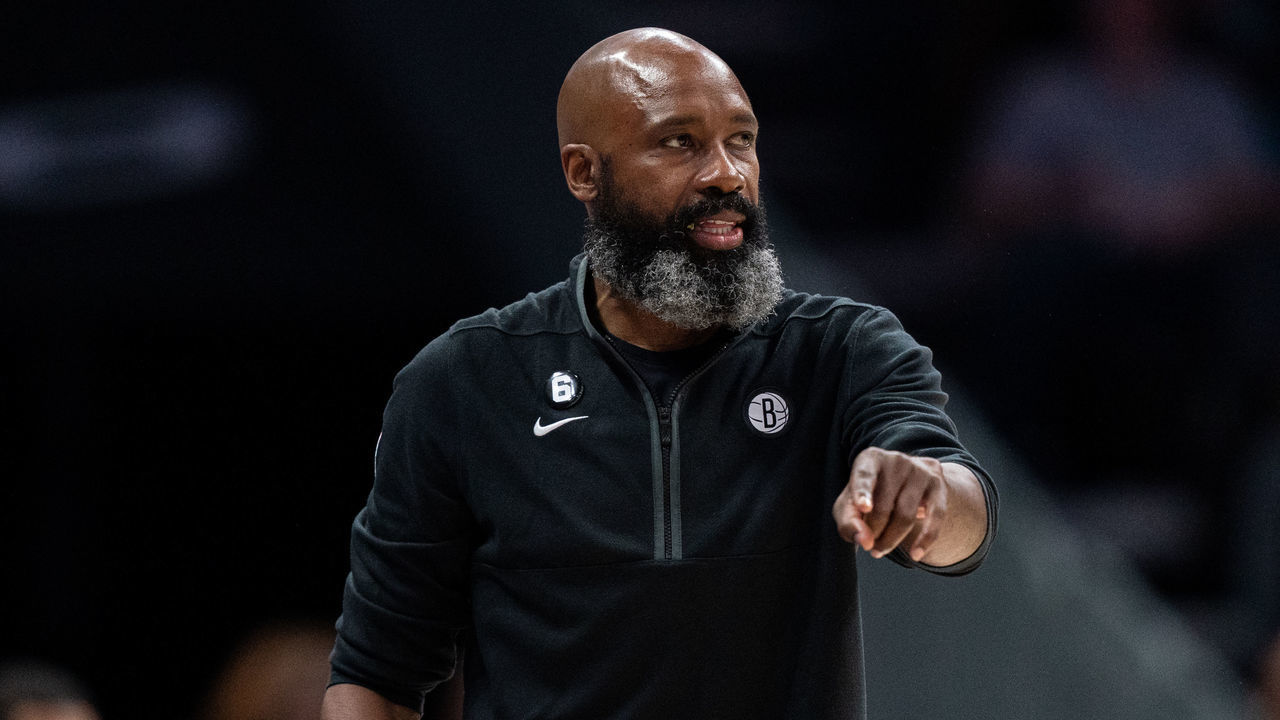 CHARLOTTE, NORTH CAROLINA - NOVEMBER 05: Interim head coach Jacque Vaughn of the Brooklyn Nets looks on in the third quarter during their game against the Charlotte Hornets at Spectrum Center on November 05, 2022 in Charlotte, North Carolina.