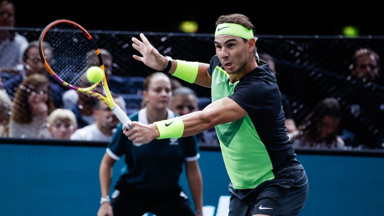 Rafael Nadal of Spain returns the ball during the men's singles second round match against Tommy Paul of the United States at the Rolex Paris Masters tennis tournament in Paris, France, Nov. 2, 2022.