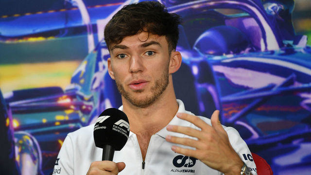 AlphaTauri's French driver Pierre Gasly speaks during a press conference at the Autódromo José Carlos Pace racetrack in Sao Paulo, Brazil, on November 10, 2022, ahead of the Formula One Brazil Grand Prix.
