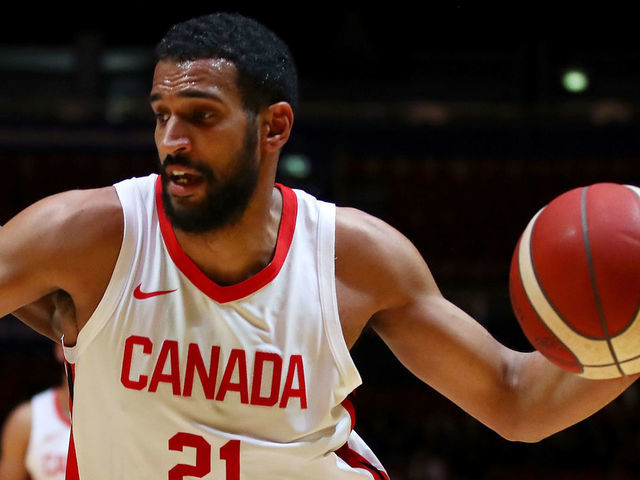 SYDNEY, AUSTRALIA - AUGUST 26: Thomas Scrubb of Canada drives to the basket during the International Friendly Basketball match between Canada and the USA at Qudos Bank Arena on August 26, 2019 in Sydney, Australia.