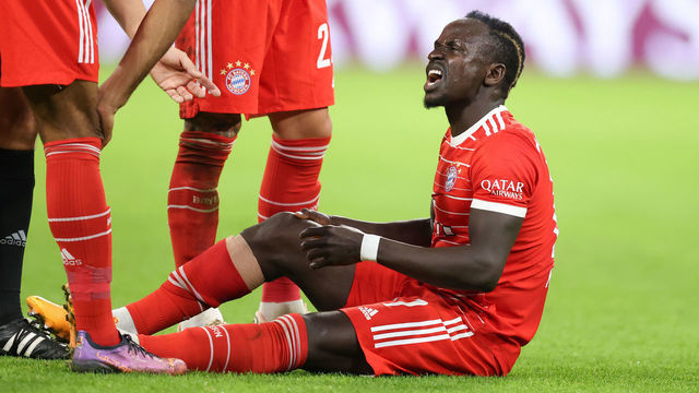 MUNICH, GERMANY - NOVEMBER 08: Sadio Mane of Bayern Muenchen injured during the Bundesliga match between FC Bayern München and SV Werder Bremen at Allianz Arena on November 08, 2022 in Munich, Germany.