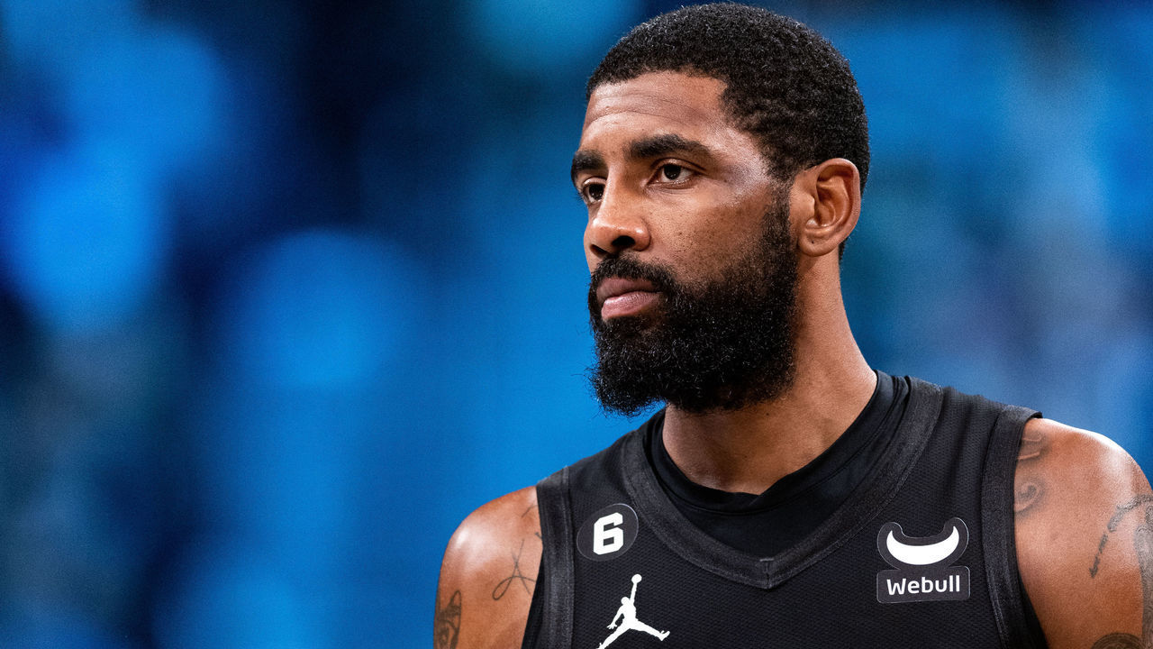 NEW YORK, NEW YORK - OCTOBER 31: Kyrie Irving #11 of the Brooklyn Nets looks on during a break in the action during the first quarter of the game against the Indiana Pacers at Barclays Center on October 31, 2022 in New York City.