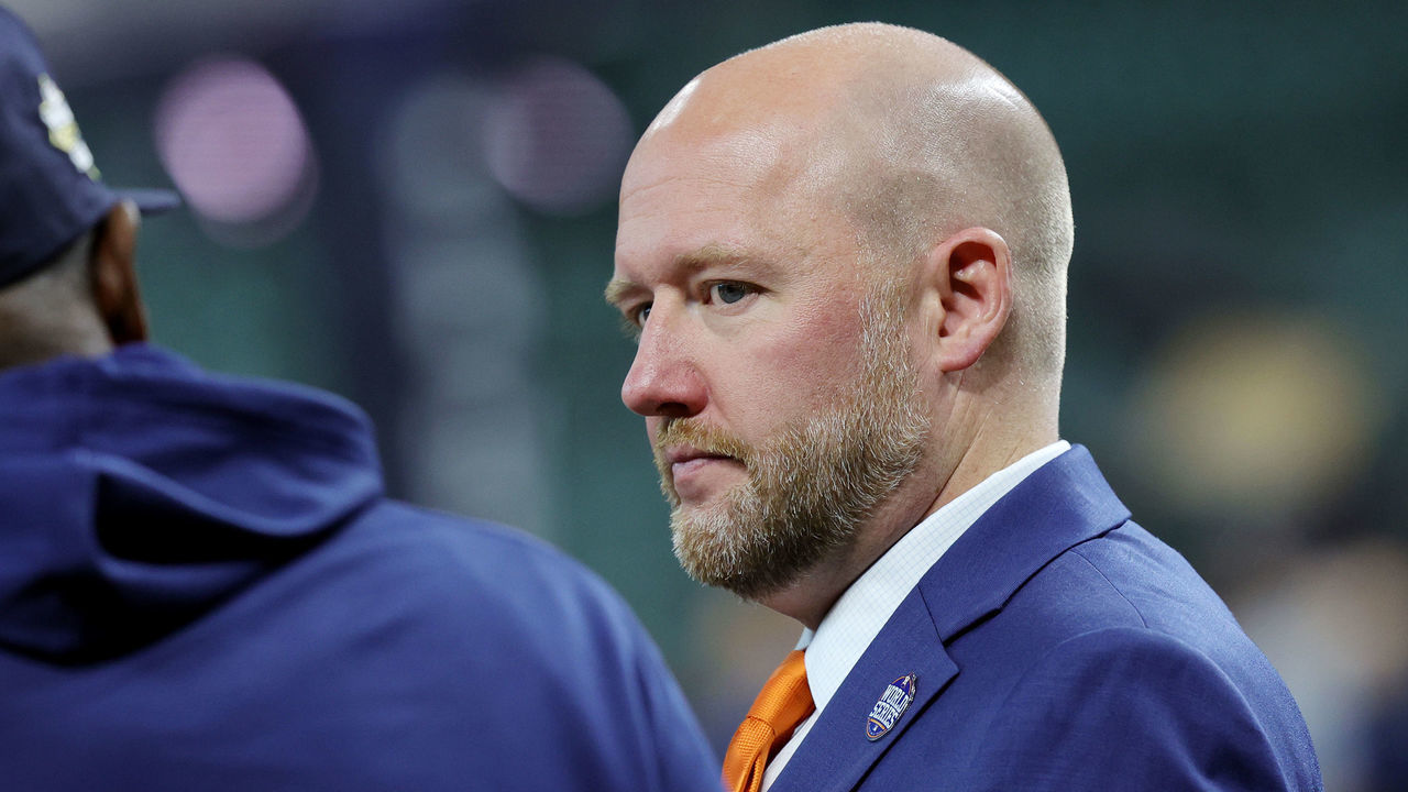 HOUSTON, TEXAS - OCTOBER 28: General Manager James Click of the Houston Astros looks on prior to Game One of the 2022 World Series against the Philadelphia Phillies at Minute Maid Park on October 28, 2022 in Houston, Texas.