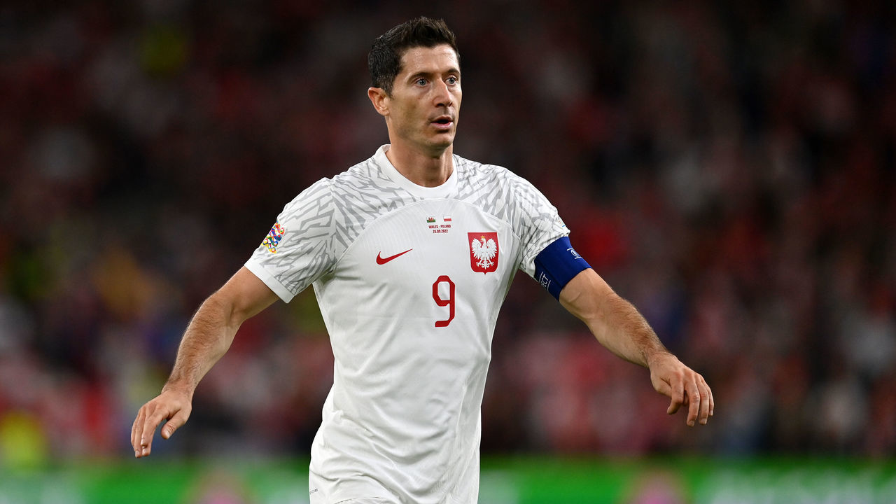 CARDIFF, WALES - SEPTEMBER 25: Robert Lewandowski of Poland looks on during the UEFA Nations League League A Group 4 match between Wales and Poland at Cardiff City Stadium on September 25, 2022 in Cardiff, Wales.