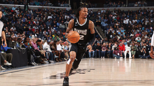 MEMPHIS, TN - NOVEMBER 11: Ja Morant #12 of the Memphis Grizzlies dribbles the ball during the game against the Minnesota Timberwolves on NOVEMBER 11, 2022 at FedExForum in Memphis, Tennessee. Mandatory Copyright Notice: Copyright 2022 NBAE