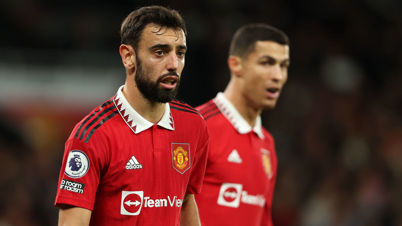 MANCHESTER, ENGLAND - OCTOBER 30: Bruno Fernandes of Manchester United during the Premier League game between Manchester United and West Ham United at Old Trafford on October 30, 2022 in Manchester, United Kingdom.