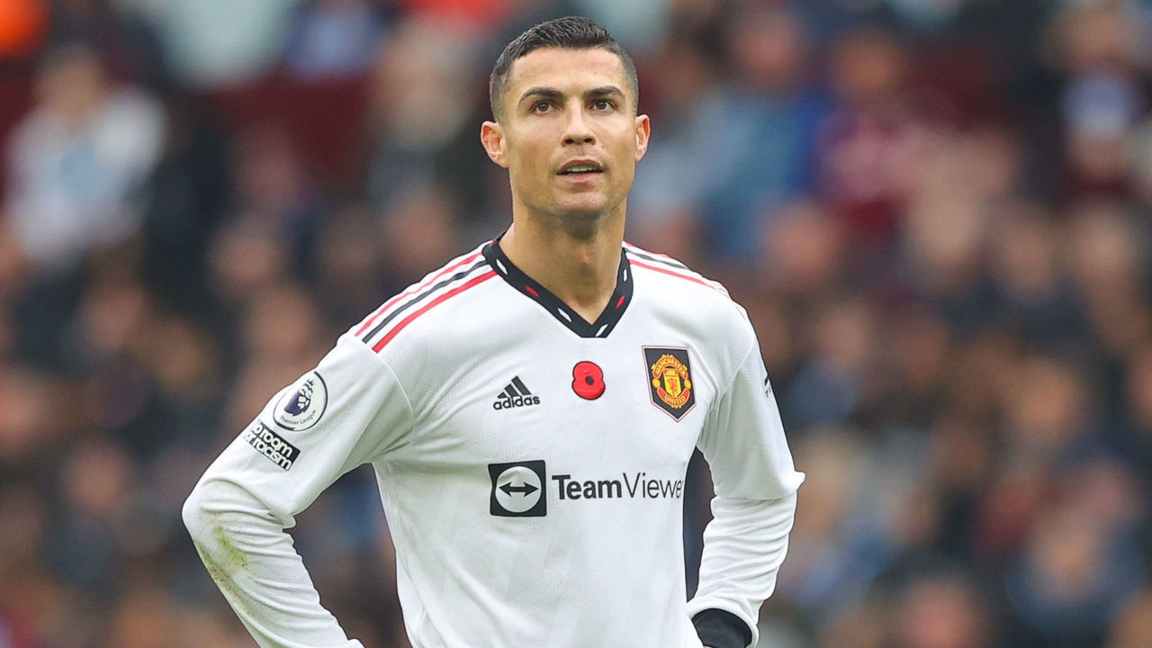 BIRMINGHAM, ENGLAND - NOVEMBER 06: Cristiano Ronaldo of Manchester United during the Premier League match between Aston Villa and Manchester United at Villa Park on November 06, 2022 in Birmingham, England.