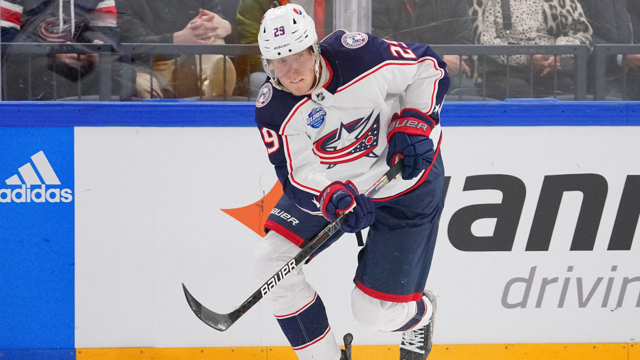 TAMPERE, FINLAND - NOVEMBER 4: Patrik Laine #29 of the Columbus Blue Jackets skates up the ice against the Colorado Avalanche in the first period during the 2022 NHL Global Series Finland game at Nokia Arena on November 4, 2022 in Tampere, Finland.