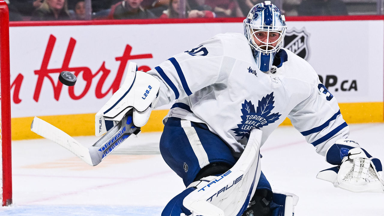 MONTREAL, QC - OCTOBER 12: Toronto Maple Leafs goalie Matt Murray (30) makes a save during the Toronto Maple Leafs versus the Montreal Canadiens game on October 12, 2022, at Bell Centre in Montreal, QC