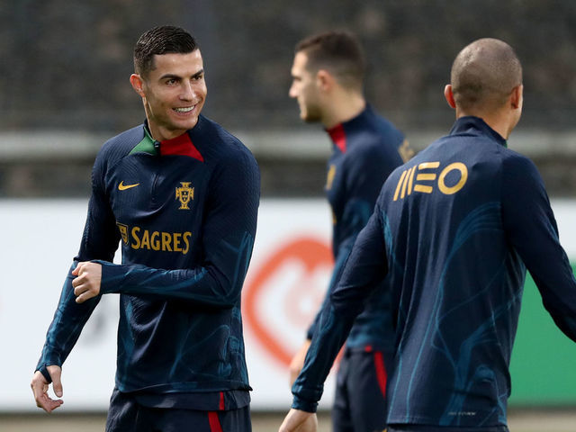 Portugal's forward Cristiano Ronaldo takes part in a training