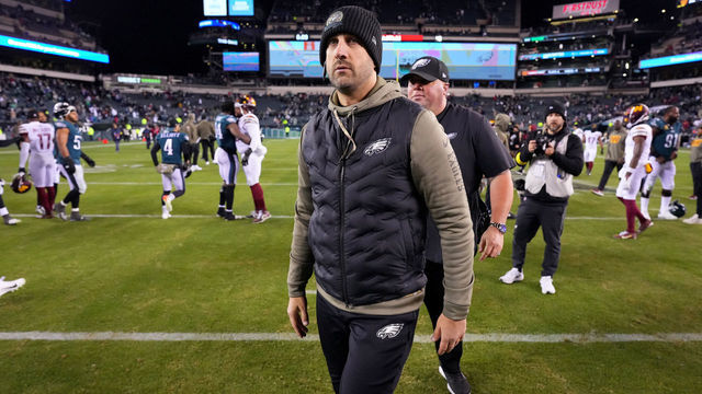 PHILADELPHIA, PENNSYLVANIA - NOVEMBER 14: Head coach Nick Sirianni of the Philadelphia Eagles walks off the field after losing to the Washington Commanders in the game at Lincoln Financial Field on November 14, 2022 in Philadelphia, Pennsylvania.