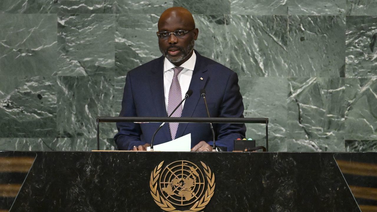 Liberia's President George Manneh Weah addresses the 77th session of the United Nations General Assembly at the UN headquarters in New York City on September 22, 2022.