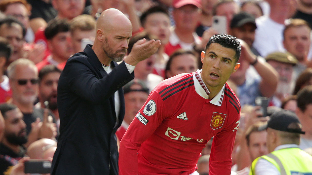 Manchester United manager Erik ten Hag sends on substitute Cristiano Ronaldo during the Premier League match at Old Trafford, Manchester. Picture date: Sunday August 7, 2022.
