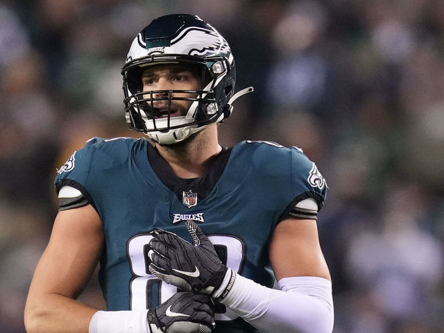 PHILADELPHIA, PA - NOVEMBER 14: Dallas Goedert #88 of the Philadelphia Eagles looks on against the Washington Commanders at Lincoln Financial Field on November 14, 2022 in Philadelphia, Pennsylvania.