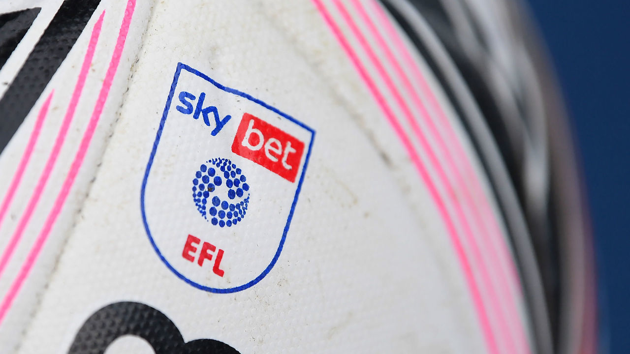 SHEFFIELD, ENGLAND - FEBRUARY 20: A general view of the EFL logo on the match ball during the Sky Bet Championship match between Sheffield Wednesday and Birmingham City at Hillsborough Stadium on February 20, 2021 in Sheffield, England. Sporting stadiums around the UK remain under strict restrictions due to the Coronavirus Pandemic as Government social distancing laws prohibit fans inside venues resulting in games being played behind closed doors.