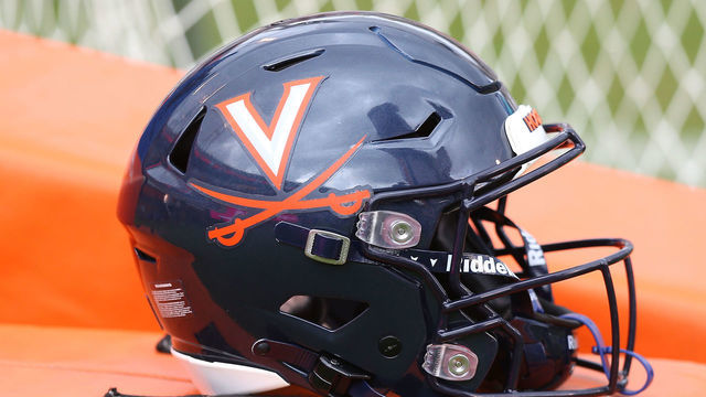 CHARLOTTESVILLE, VA - NOVEMBER 05: Virginia Cavaliers helmet with logo resting on the sidelines during a college football game between the North Carolina Tar Heels and the Virginia Cavaliers on November 05, 2022, at Scott Stadium in Charlottesville, VA.