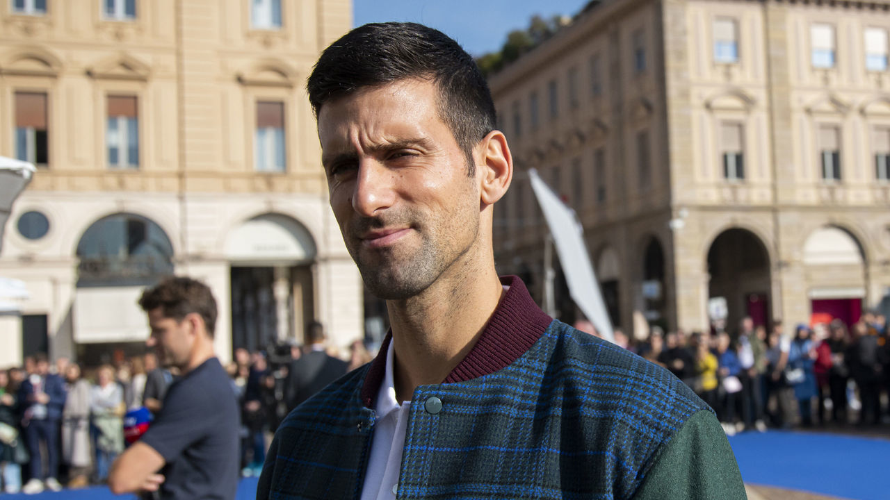 TURIN, ITALY - NOVEMBER 11: Novak Djokovic attends the Nitto ATP Finals preview in Piazza San Carlo on November 11, 2022 in Turin, Italy.