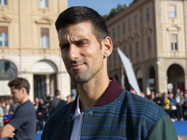 TURIN, ITALY - NOVEMBER 11: Novak Djokovic attends the Nitto ATP Finals preview in Piazza San Carlo on November 11, 2022 in Turin, Italy.
