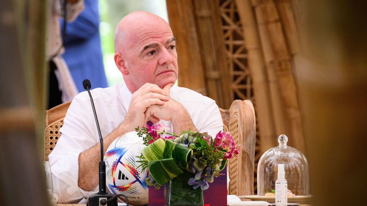 NUSA DUA, INDONESIA - NOVEMBER 15: FIFA President Gianni Infantino waits ahead of a working lunch at the G20 Summit on November 15, 2022 in Nusa Dua, Indonesia. The new British Prime Minister aims to articulate his foreign policy vision here while grappling with economic instability at home.